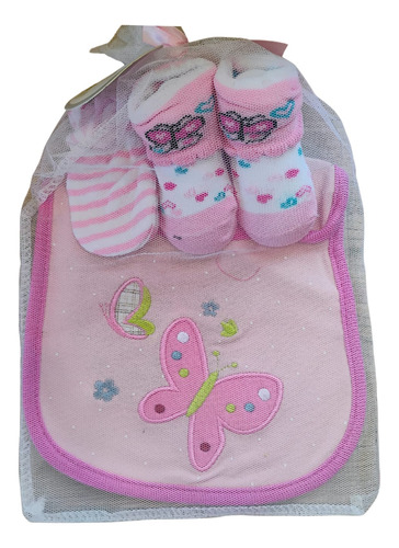 Set Babero, Mitones Y Calcetines Para Bebe Con Bolsita