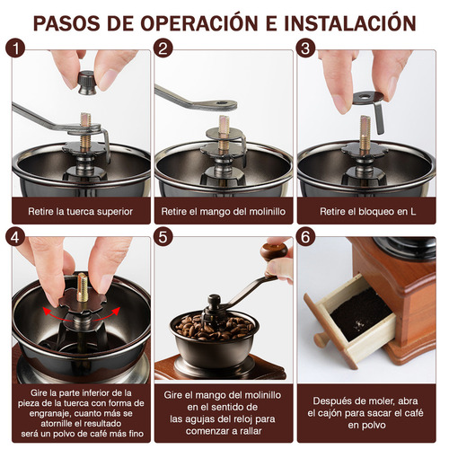Molino Manual De Café, Manivela De Mano Molinillo Con Mango Marrón