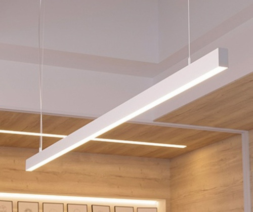 Lampara Colgante Lineal Recto 60w Base Blanca 6500k Oficina
