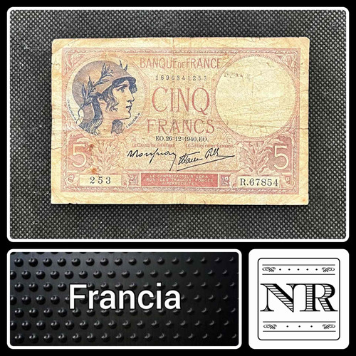 Francia - 5 Francs - Año 1940 - P #83 - Alegoría - Estibador
