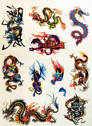 Imagem 3 de 6 de Kit Com 60 Tatuagens Dragões Temporárias Tattoo N24