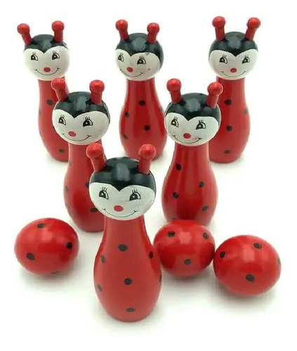 Palitroques De Madera Para Niños De Animales.bowling Color Rojo