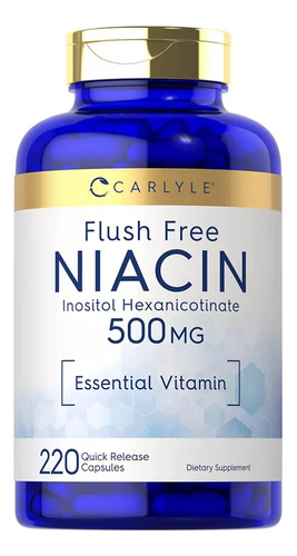 Niacina Vitamina B3 Flush Free 500mg 200 Capsulas + Inositol