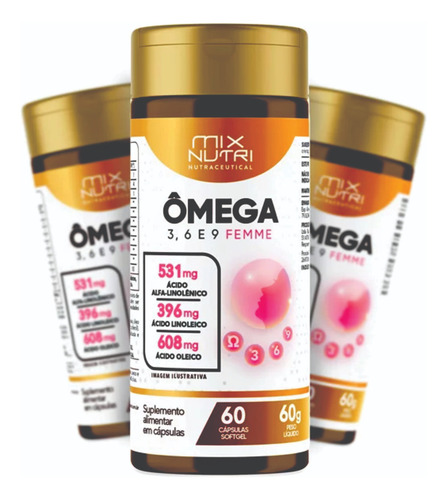 Mega 3 Femme Mix Nutri 60 Capsulas 1g Saúde Coração Memória