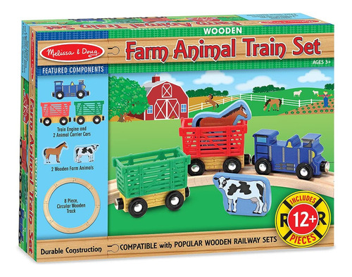 Melissa Doug Juego De Tren De Madera De Animales De Granja