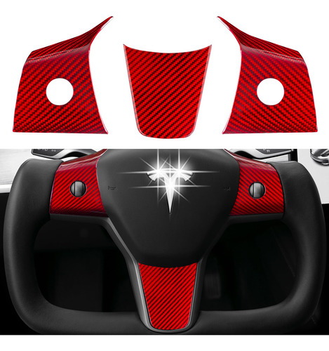T-carbon 3 Pieza Cubierta Volante Fibra Vidrio Real Tesla 3k