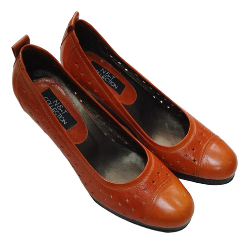 Zapatos Cuero Dama Cuña Corrida Naranja 37 Usado Como Nuevos