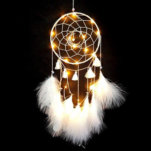 Atrapa Sueños Con Luz Led Plumas Decoración Hogar Luna