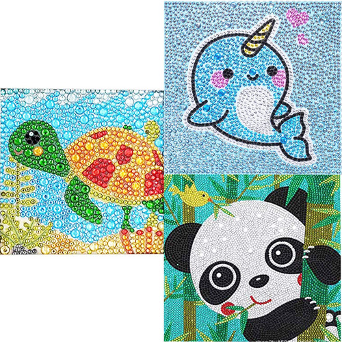 3 Kits Pintura Diamante 5d Tortuga Panda Ballena Diy Juguete