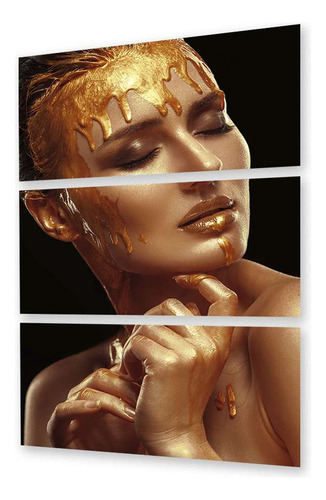 Cuadro Trip 60x90  Mujer Oro Maquillaje Posando Rostro Gold