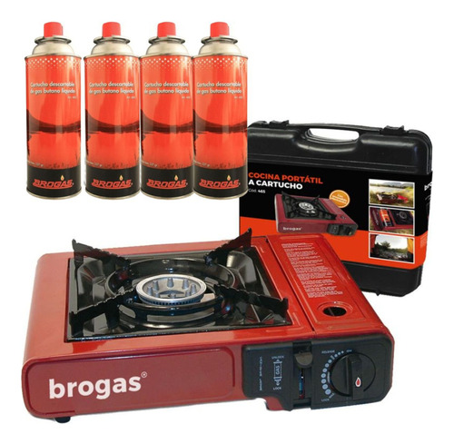 Anafe Camping Brogas + 4 Cartuchos Butano Cocina Portatil