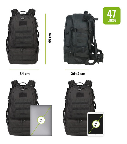 Imagen 7 de 9 de Mochila Kossok Celta Moto Táctica Gran Capacidad Reforzada