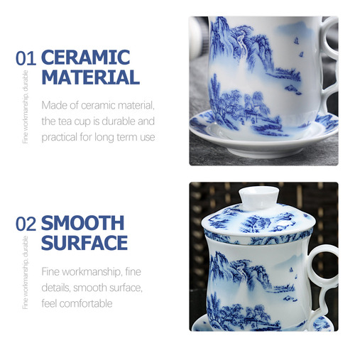 Taza De Té De Porcelana Azul Y Blanca