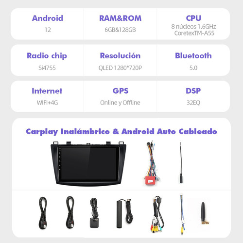 C: 6+128gb Estéreo Para Mazda 3 2010-2013 4g Qled Carplay