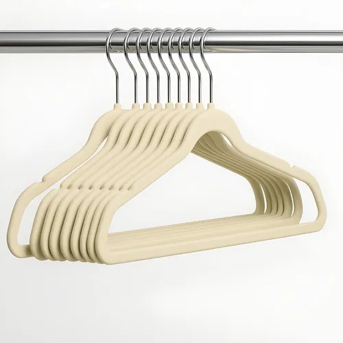 Cabides adultos de veludo antiderrapante Slim bege kit 50