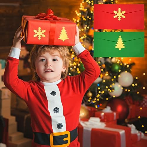 Sobres Navideños Sobre Verde Y Rojo Con Pegatinas De Copos D