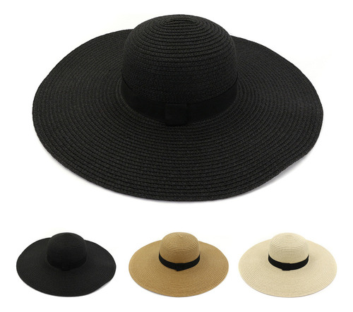 Sombrero De Paja De Ala Ancha Para Mujer, Protector Solar, S