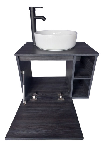 Gabinete Mueble De Baño Flotante Con Ovalin Y Monomando Anahuac Gris Blanco Brillante Un Agujero