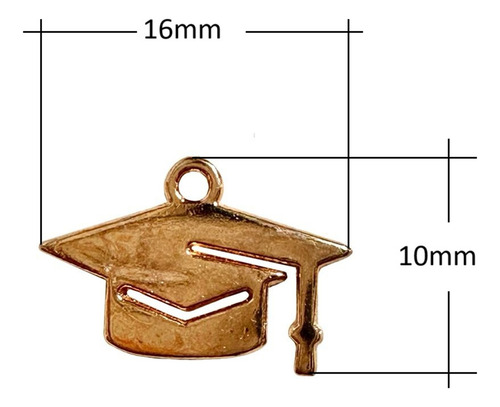 Abalorio Birrete O Gorro De Graduacion 16x10mm Dorado, 100pz Dorado 1 Cm 1.6 Cm