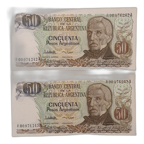 2 Billetes De 50 Pesos Argentinos Reposición Sin Circular