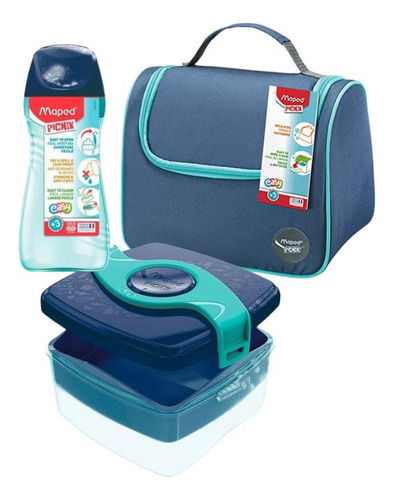 Combo Lunchera + Contenedor Plastico + Botella Azul Maped