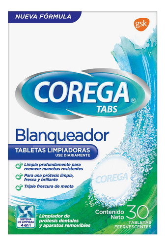 Corega Tabs Blanqueador Tabletas Limpiadoras Efervescentes 30 Unidades