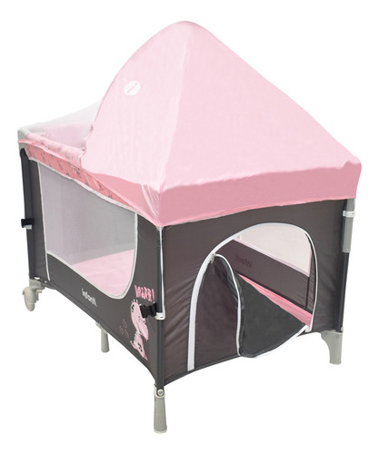 Cuna De Viaje Madison Infanti Convertible A Colecho Color Rosa claro con Gris Diseño de la tela Dino
