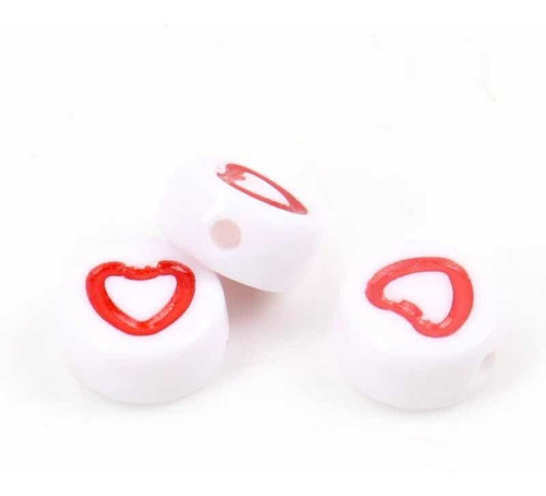 Corazones Blancos Con Rojo 100 Piezas 7 Mm Nuevo Diseño