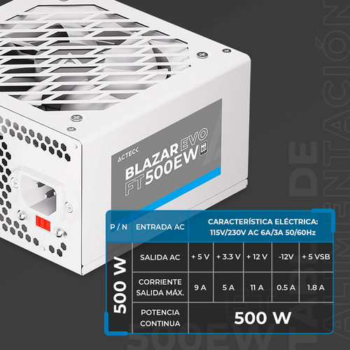 Fuente De Poder Pc 500w Acteck Blazar Evo Ft500ew Atx Blanco