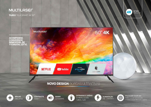 Imagem 7 de 10 de Smart Tv 50 Ultra Hd 4k Multilaser Tl032 3 Hdmi Usb Bivolt