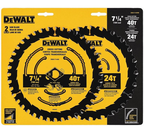 Combo Disco Dewalt Para Sierra Circular 7-1/4 24 Y 40 Diente