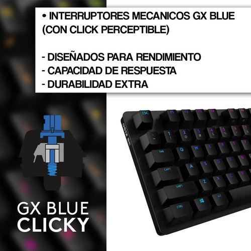 Imagen 6 de 8 de Teclado Gamer Logitech G Pro X Mecanico Gx Blue Switch Rgb