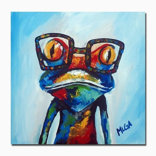 Cuadro Rana Con Lentes 60x60cm - Pintado A Mano