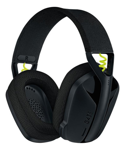 Headset over-ear gamer Fone sem fio Logitech G G Series G435 preto e amarelo-fluorescente