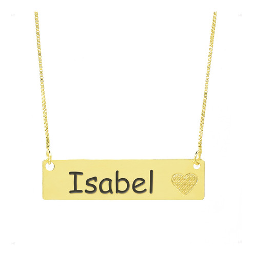 Colar Chapinha Coração Gravação Personalizada Nome Isabel Ba