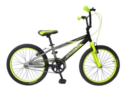 BMX infantil Benotto Cross Agressor R20 Único 1v frenos v-brakes color negro/gris/amarillo neón con pie de apoyo