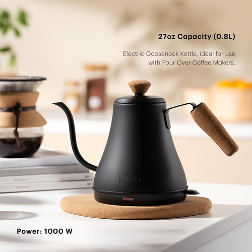 Hervidor Eléctrico Bistro 800 Ml Acero Inoxidable Negro Mate Mate Negro