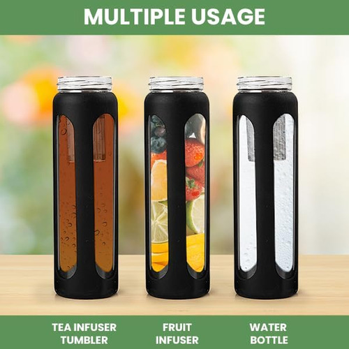 Botellas De Agua De Vidrio Infusor De Té De Acero Inox...