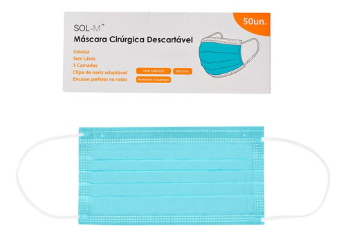 Imagem 8 de 10 de 50 Máscaras Descartáveis Tripla Camada Com Clipe Nasal