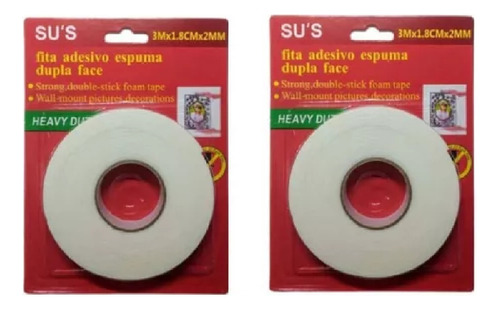 Kit 2 Fitas Adesiva Dupla Face 1,8 Cm 5 Metros Quadros