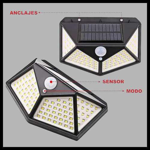 Aplique Reflector Solar Led Panel Recargable 100-exterior Negro Blanco