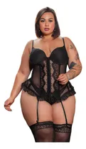 Comprar Espartilho Plus Size Sensual Com Renda E Meia De Brinde