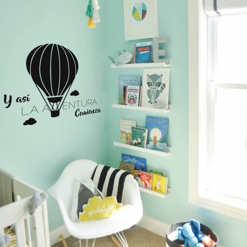 Vinil Decorativo Aventura Globo Cuarto Niños Eco Friendly Color Negro