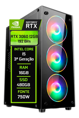 Pc Gamer Facil Intel I5 3ª 16gb Rtx 3060 12gb Ssd 480gb 750w