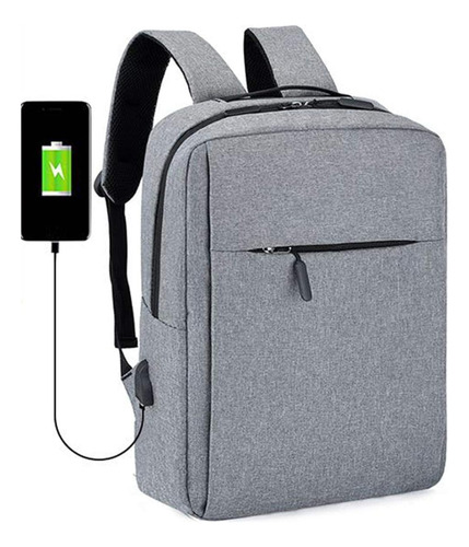 Mochila Para Notebook Urbana Con Puerto Ubs Oficina Trabajo Negro Liso