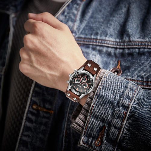 Vestido Analógico Impermeable Watch Burei De Cuero Para Homb