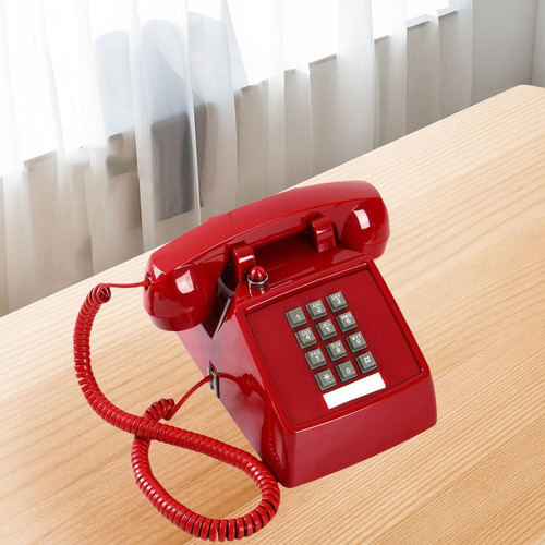 Telefone De Mesa Com Fio De Design Vintage Em Vermelho
