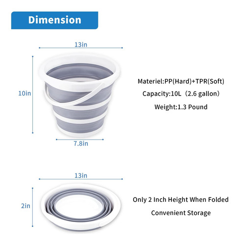 Paquete De 2 Cubos Plegables De 10 Litros Y 2.6 Galones, Cub