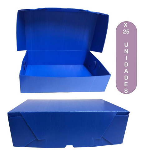 Imagen 1 de 6 de Caja Plástica Reforzada Oficio 12 Tapa Volcada Azul Pack X25