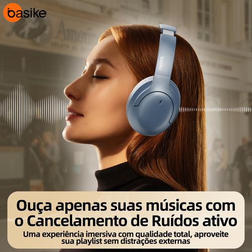 Fone De Ouvido Bluetooth Basike Com Anc Cancelamento Ativo De Ruído Headphone Bluetooth 5.4+edr, Som Surround 3d, Com Microfone Certificação Hi-pure Audio, 40 Horas Reprodução Headset (azul-celeste)